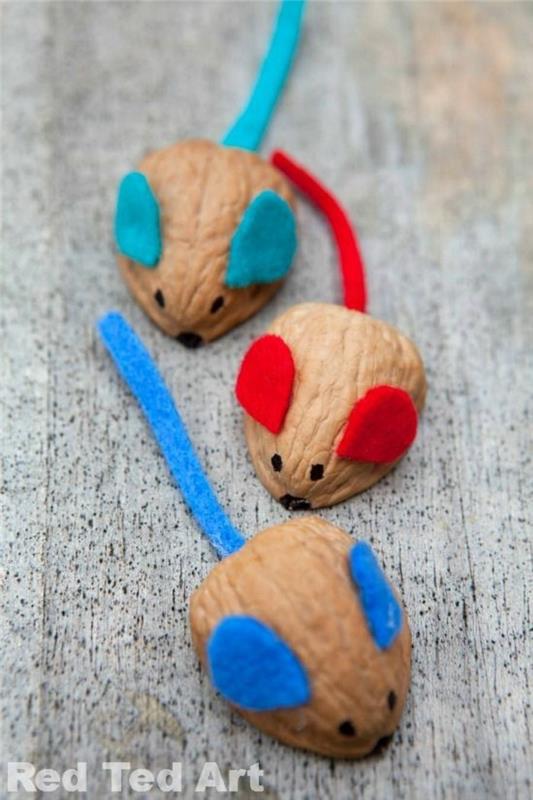 φτιάξτε μικρά ποντίκια από κέλυφος καρυδιάς με παιδιά