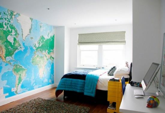 δωμάτιο εφήβων κομψό σχήμα λευκό παγκόσμιο χάρτη τοίχο