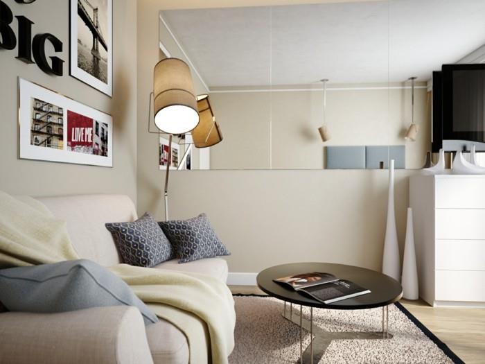 επιπλωμένο μικρό διαμέρισμα στρογγυλό καθρέφτη καναπέ -τοίχου καναπέ