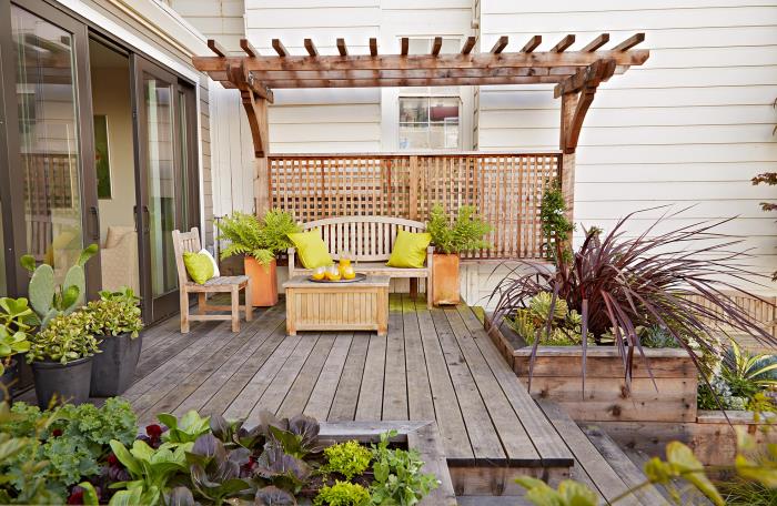 μικρό σχήμα κήπου ανοιχτή βεράντα καλά ζώνη ξύλινο πάτωμα θόλος υπαίθριο καθιστικό