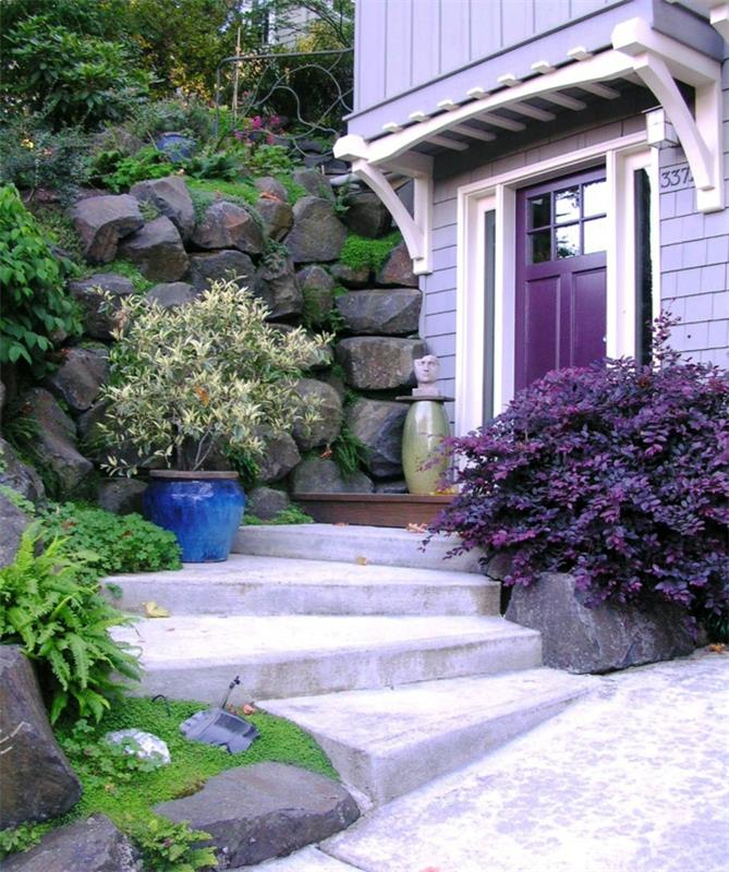 σχήμα μικρές πέτρες κήπου όμορφα φυτά σκάλες κήπου