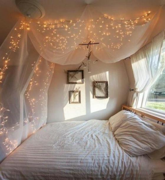 μικρό υπνοδωμάτιο θόλος νεράιδα φώτα μικρά φώτα ισχυρά μπορεί ρομαντισμός