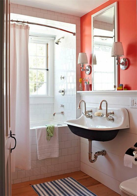 Μικρό μπάνιο σετ ιδέες μπάνιου πορτοκαλί τοίχο