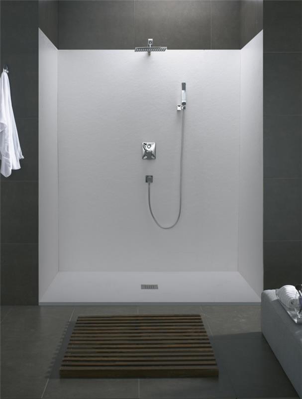 Μικρό μπάνιο με ντους ανοιχτό ντους πλακάκια καμπίνα ντους γκρι ντους ψιλής βροχής