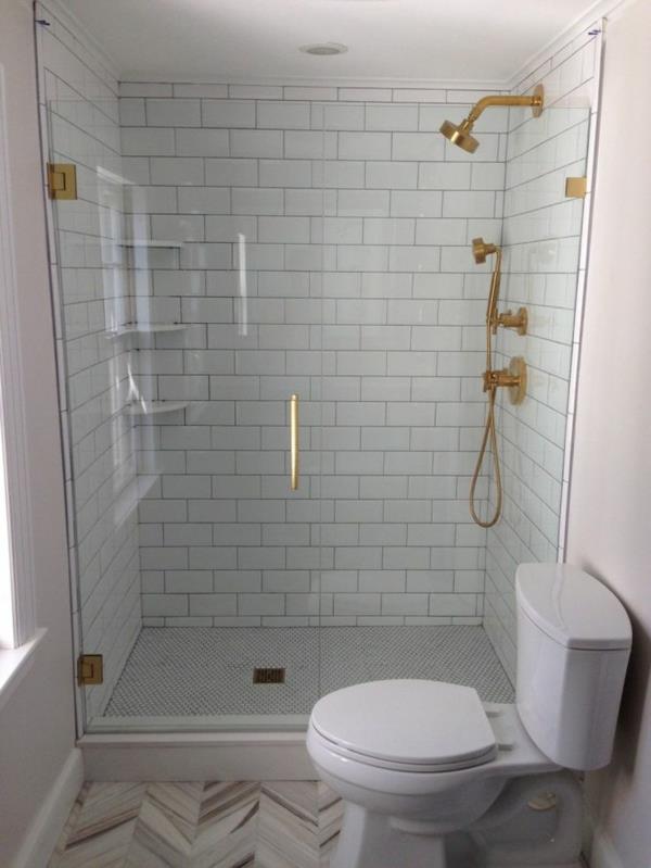 μικρά πλακάκια μπάνιου ιδέες ντους γυάλινα πάνελ τοίχου πλακάκια δάπεδο πλακάκια μπάνιου λευκό