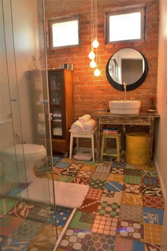 μικρές ιδέες για πλακάκια μπάνιου συνονθύλευμα μοτίβο κεραμιδιών τοίχο από τούβλα