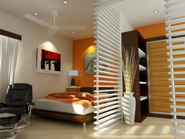 Μικρό υπνοδωμάτιο με πορτοκαλί χρώμα τοίχου