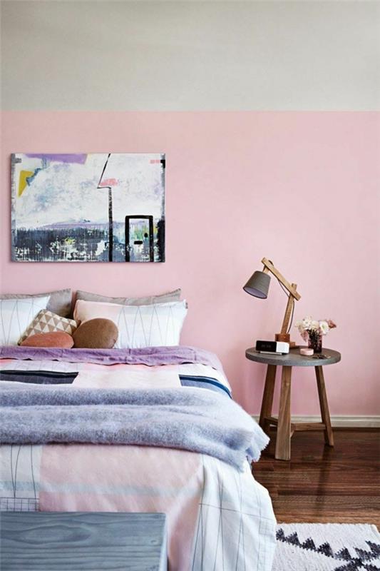 μικρή κρεβατοκάμαρα ροζ βαφή τοίχου παστέλ αποχρώσεις