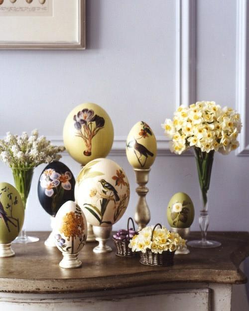τεχνητά πασχαλινά αυγά διακοσμημένα λουλούδια ανοιξιάτικη διακόσμηση παλιομοδίτικο αλλαξιέρα