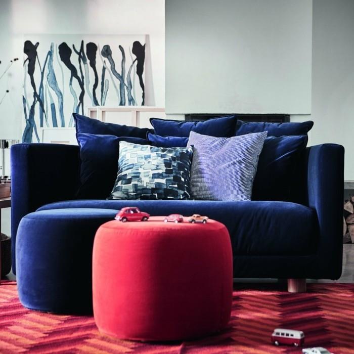 μπλε καναπές κοβαλτίου κόκκινο σκαμπό με ιδέες σαλονιού ikea