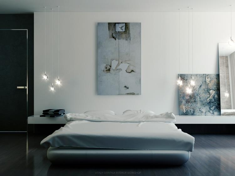 δημιουργικός σχεδιασμός τοίχου ιδέες κρεβατοκάμαρας κρεβάτι μοντέρνα διακόσμηση τοίχου