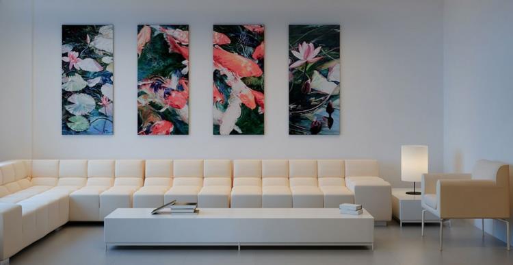 δημιουργική διακόσμηση τοίχου σαλόνι καναπέ ζωγραφική τοίχου ιαπωνικό στιλ
