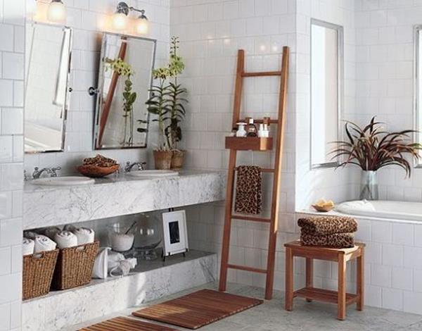 δημιουργική σχεδίαση μπάνιου πλακάκια τοίχου από ξύλο καθρέφτη