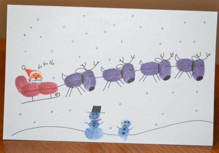 δημιουργικές ιδέες χειροτεχνίας για παιδιά χριστουγεννιάτικη κάρτα με δακτυλικά αποτυπώματα