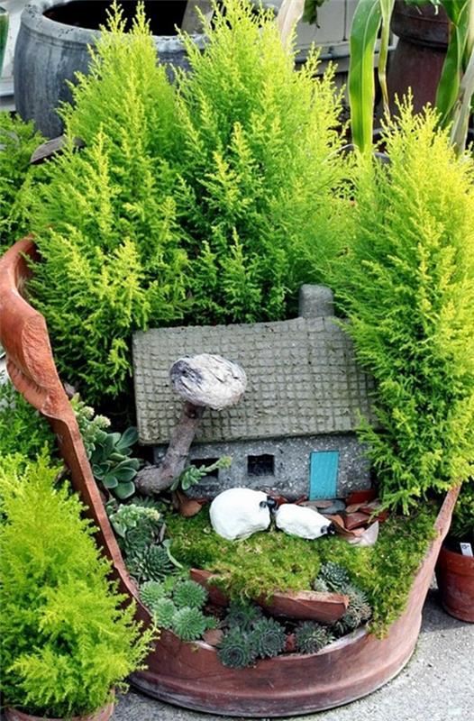 δημιουργικός σχεδιασμός κήπου με σπασμένες φυτεύσεις diy ιδέες χυμώδες κυπαρίσσι