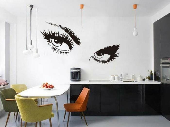 δημιουργικός σχεδιασμός τοίχου αυτοκόλλητα τοίχου κουζίνας έγχρωμες καρέκλες κουζίνας