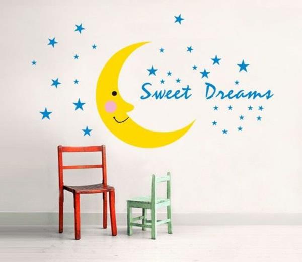 δημιουργική σχεδίαση τοίχου παιδικό δωμάτιο χαλκομανίες ιδέες καληνύχτα