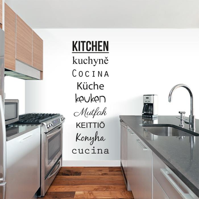 δημιουργικός σχεδιασμός τοίχου κουζίνα συνθήματα τοίχου μικρή κουζίνα