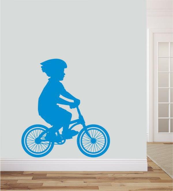 δημιουργική σχεδίαση τοίχου αυτοκόλλητα τοίχου παιδικό δωμάτιο με ποδήλατο μπλε