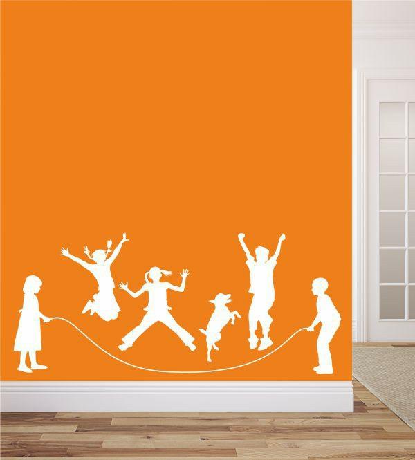 δημιουργικός σχεδιασμός τοίχου αυτοκόλλητα τοίχου παιδικό δωμάτιο πηδώντας σχοινί ευτυχισμένη οικογένεια