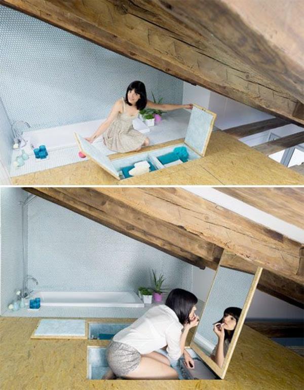 δημιουργικές ιδέες διαβίωσης διαμέρισμα οροφής ενσωματωμένο δωμάτιο μακιγιάζ