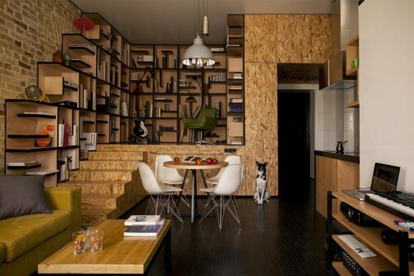 δημιουργικό διαμέρισμα με ράφι βιβλίων σκάλας σχεδιασμού