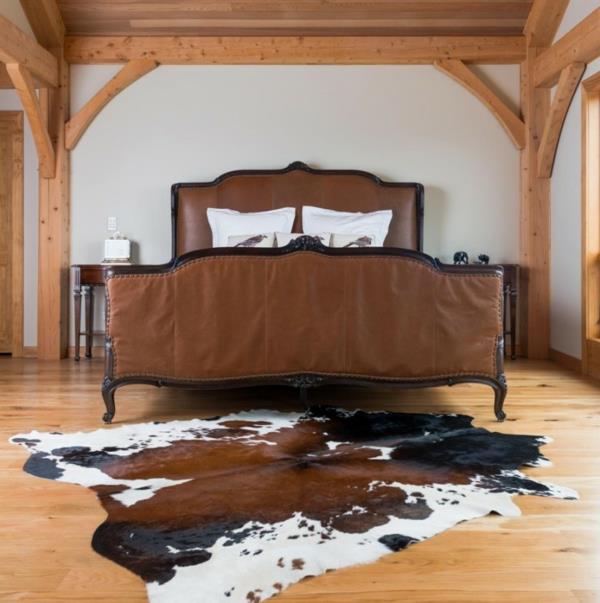 χαλί από δέρμα αγελάδας κρεβατάκια κρεβατοκάμαρας επικαλυμμένο κρεβάτι καφέ δέρμα