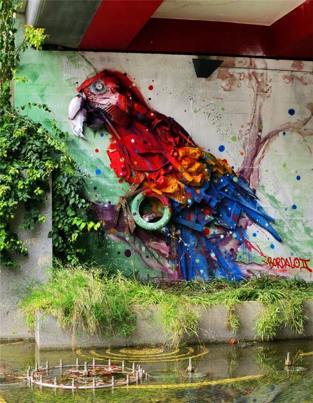 τέχνη από σκουπίδια Bordalo Segundo ανακύκλωση τέχνης παπαγάλος