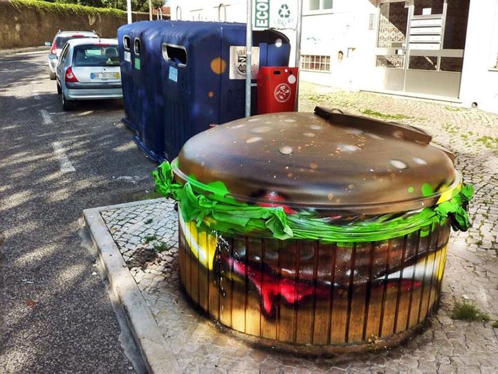 καλλιτεχνικό σκουπίδι street art καλλιτέχνης Bordalo Segundo χάμπουργκερ