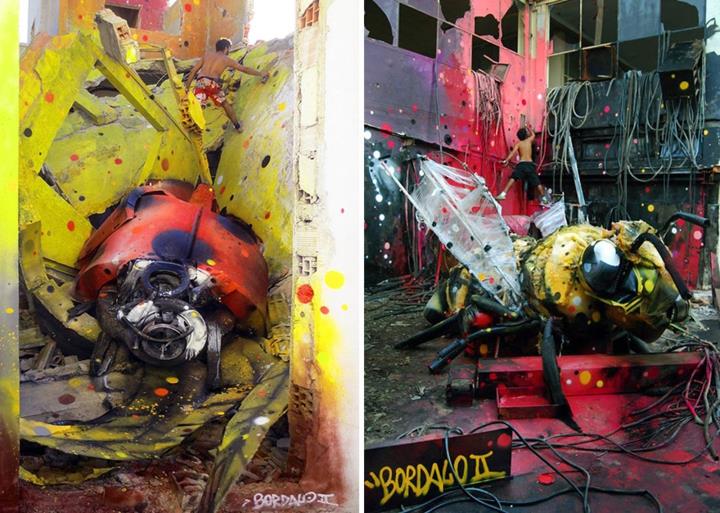 τέχνη από σκουπίδια street art καλλιτέχνης Bordalo Segundo έντομα