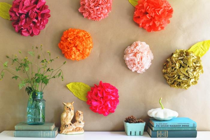 τεχνητά λουλούδια χαρτί λουλούδια πολύχρωμη διακόσμηση τοίχου
