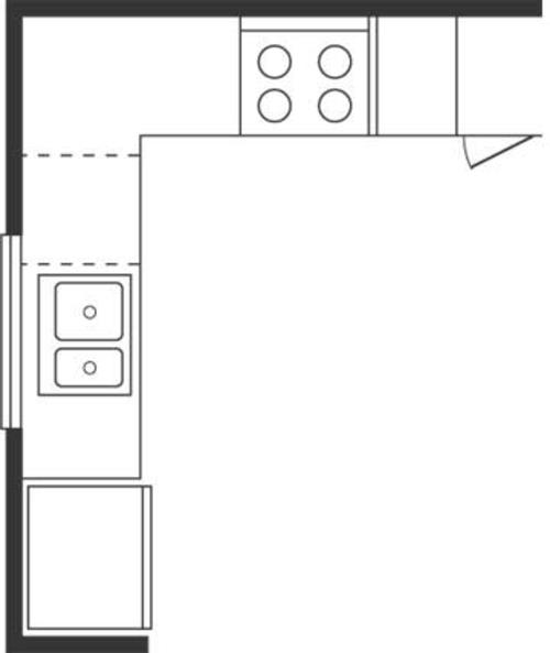 Σημαντικό σχέδιο δαπέδου κουζίνας σε σχήμα l με ευέλικτο σχεδιασμό ιδεών