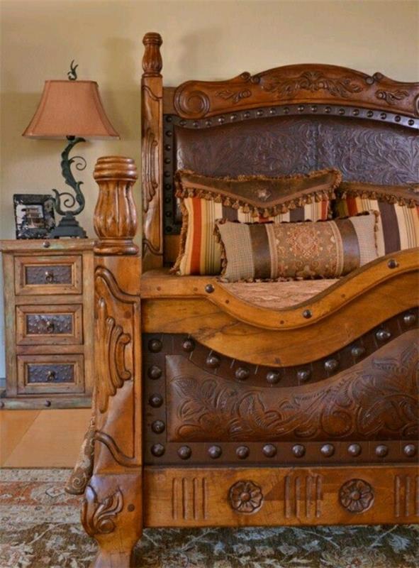 τεράστια κρεβατοκάμαρα έπιπλα εξοχικού σπιτιού μοντέρνο δερμάτινο ξύλινο κρεβάτι