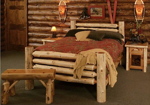 έπιπλα εξοχής φυσικό ξύλο διπλό κρεβάτι