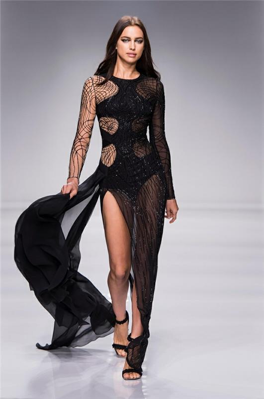 μακριά φορέματα κοκτέιλ φόρεμα κομψό βραδινό φόρεμα μαύρη υψηλή ραπτική άνοιξη αποτυχία συλλογή