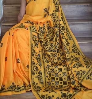 Bi-color Kutch Work Saree
