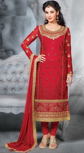 Raudono siuvinėjimo „Salwar“ kostiumo dizainas