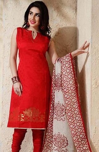 Paprastas raudono „Salwar“ kostiumo dizainas