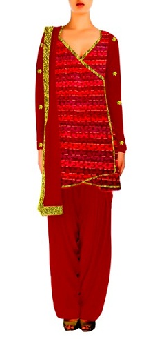 Raudonas Angrakha Salwar kostiumas