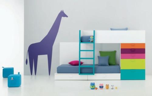 ζωηρά δροσερές ιδέες βρεφικού δωματίου πολύχρωμα συρτάρια κρεβάτι