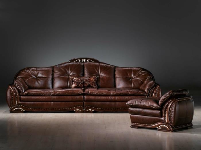 δερμάτινος καναπές πραγματικό δέρμα καφέ ομαλή πολυτελή σχεδίαση