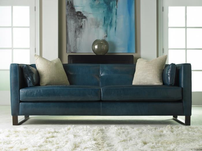 δερμάτινος καναπές πραγματικό δέρμα απαλό σκούρο μπλε