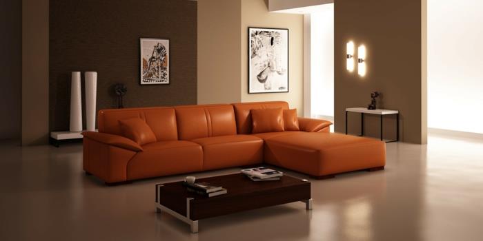 δερμάτινος καναπές πραγματικό δέρμα απαλό πορτοκαλί
