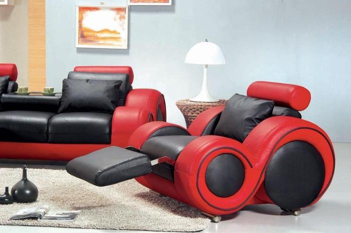 δερμάτινος καναπές πραγματικό δέρμα λείο μαύρο κόκκινο φουτουριστικό σχέδιο