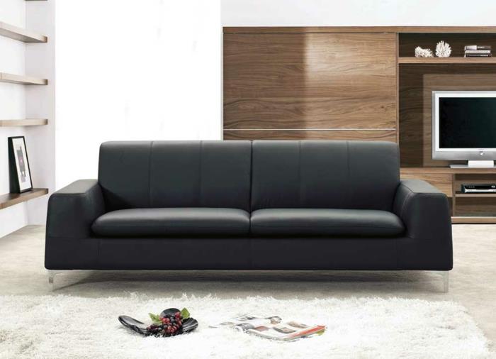 δερμάτινος καναπές μαύρο δέρμα απαλό μοντέρνο σχέδιο