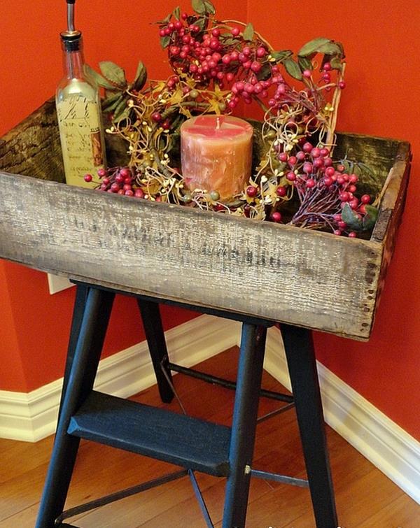 ράφι σκάλας μικρό τραπεζάκι κουτί ξύλινη χριστουγεννιάτικη διακόσμηση