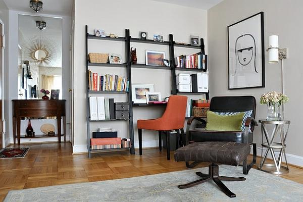 Σκάλα ράφια τοίχου ράφια DIY βιβλία γραφείου δερμάτινη πολυθρόνα βολική γωνιά ανάγνωσης