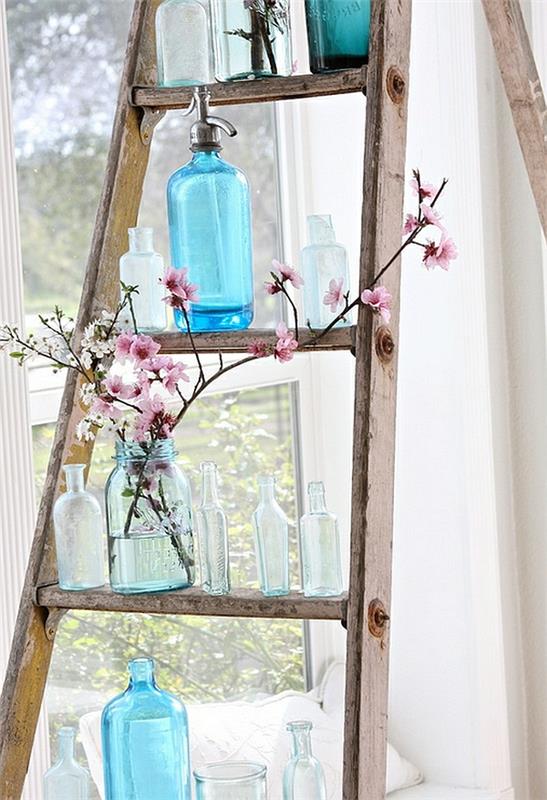 Ράφια τοίχου ράφι σκάλας DIY φρεσκοβαμμένο γυαλί