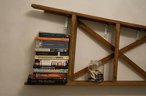 σκάλα ράφια τοίχου ράφια DIY vintage βιβλία οριζόντιο τοίχο