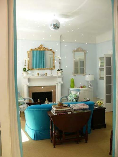 Λαμπερή ντίσκο μπάλα σπιτιού διαμέρισμα μπλε υφή επίπλων